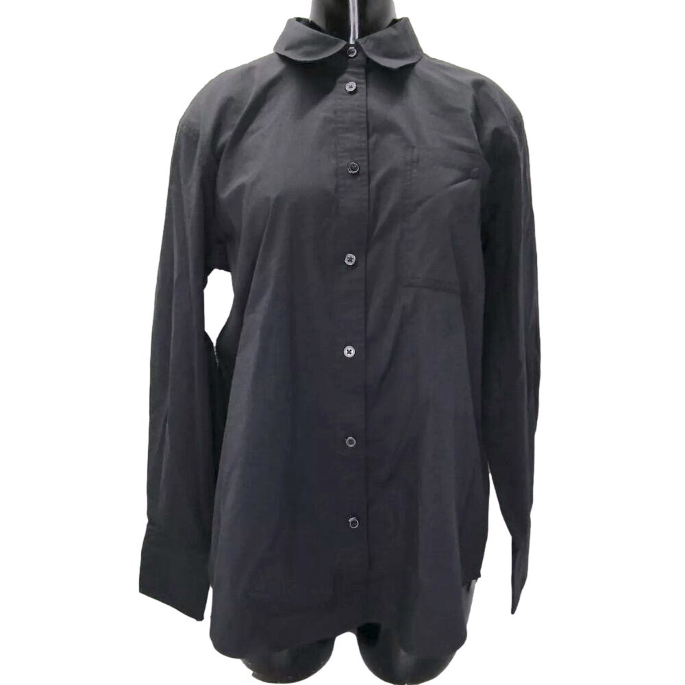 NEW 7 FOR ALL MANKIND Womens Shirt Black Poplin Button Up Long Sleeves Size S